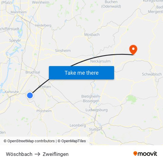 Wöschbach to Zweiflingen map