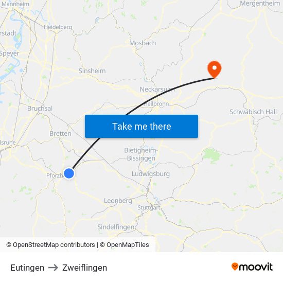 Eutingen to Zweiflingen map