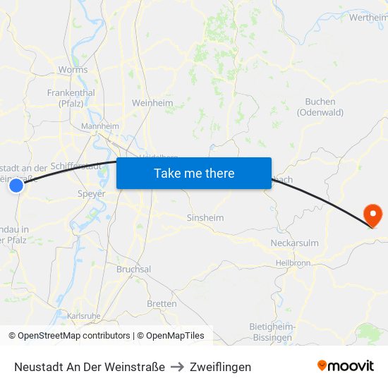 Neustadt An Der Weinstraße to Zweiflingen map