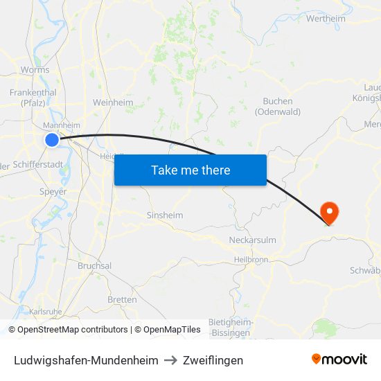 Ludwigshafen-Mundenheim to Zweiflingen map