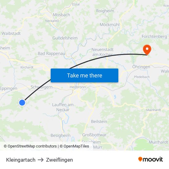 Kleingartach to Zweiflingen map