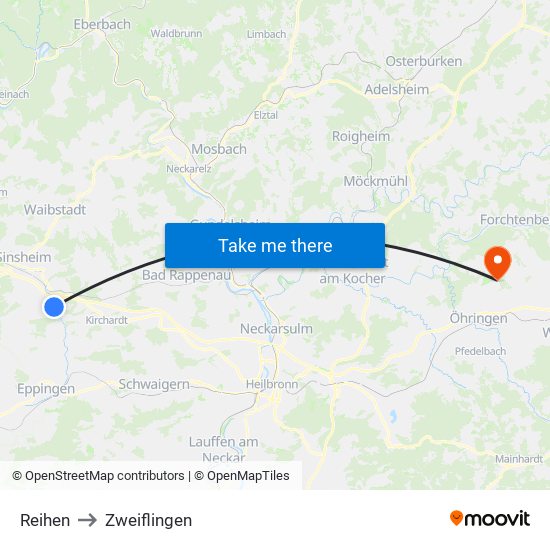 Reihen to Zweiflingen map