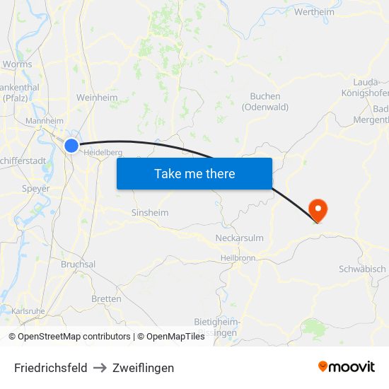 Friedrichsfeld to Zweiflingen map