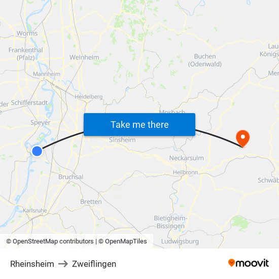 Rheinsheim to Zweiflingen map