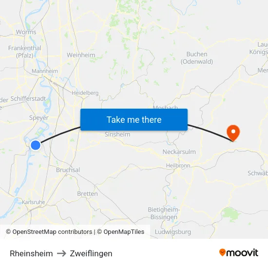 Rheinsheim to Zweiflingen map