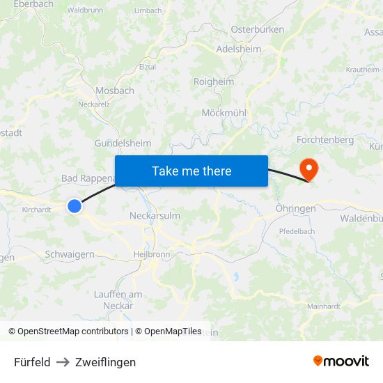 Fürfeld to Zweiflingen map