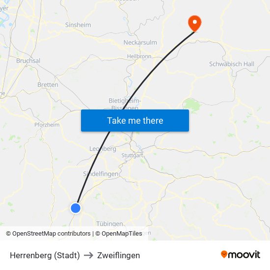 Herrenberg (Stadt) to Zweiflingen map