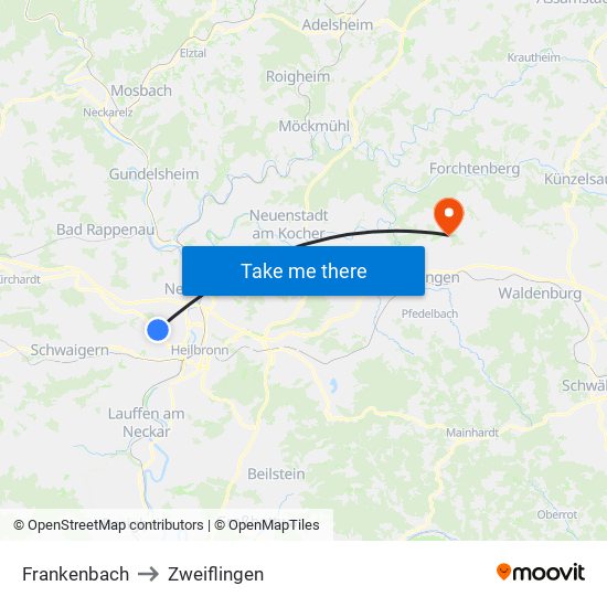 Frankenbach to Zweiflingen map