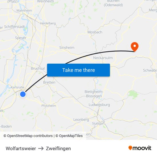 Wolfartsweier to Zweiflingen map