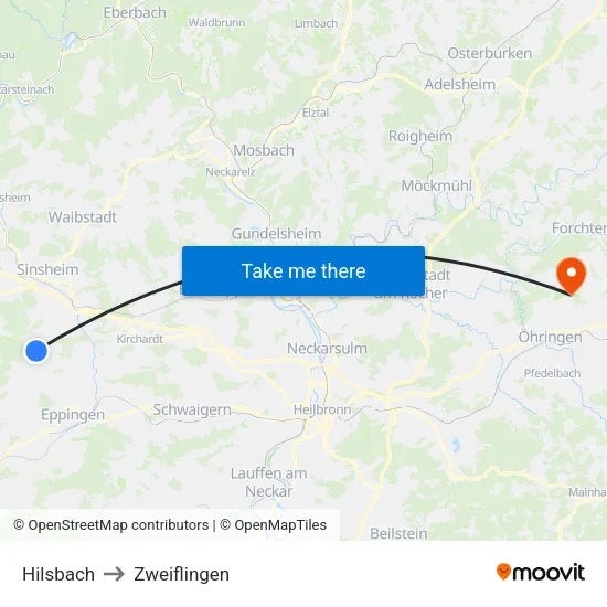 Hilsbach to Zweiflingen map