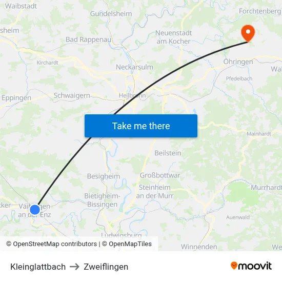 Kleinglattbach to Zweiflingen map