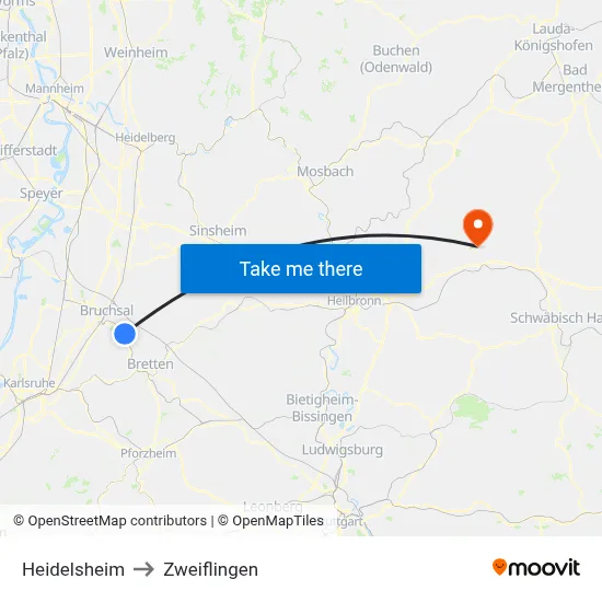 Heidelsheim to Zweiflingen map