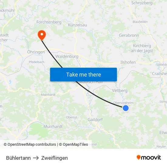 Bühlertann to Zweiflingen map