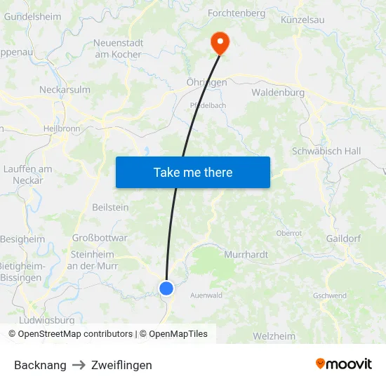 Backnang to Zweiflingen map