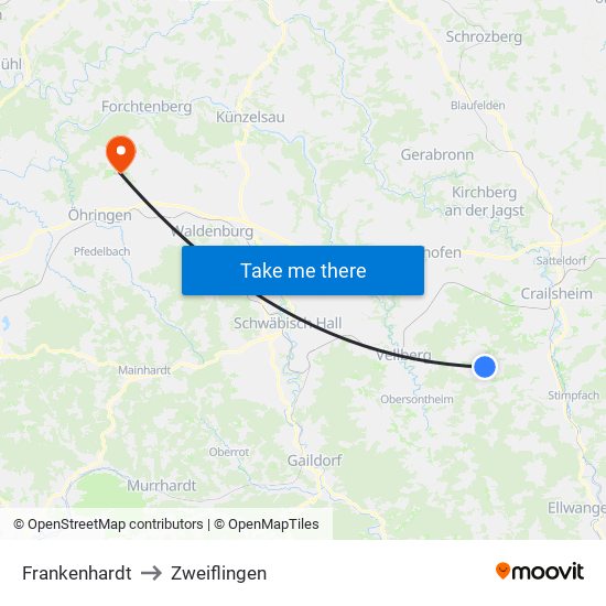 Frankenhardt to Zweiflingen map