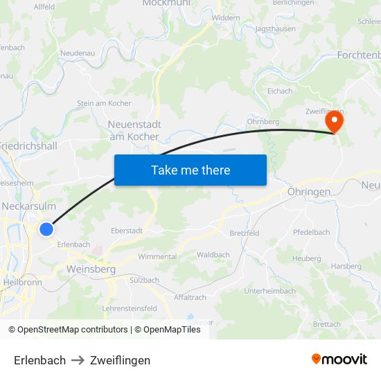 Erlenbach to Zweiflingen map