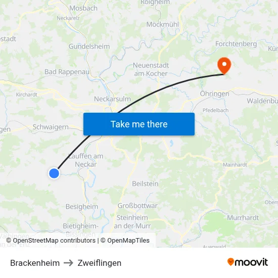 Brackenheim to Zweiflingen map