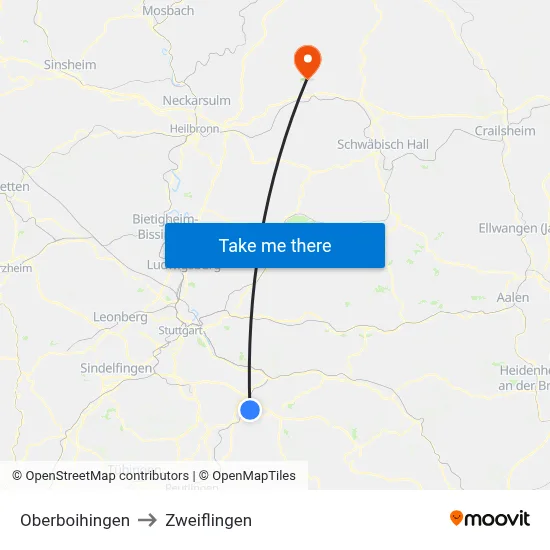 Oberboihingen to Zweiflingen map