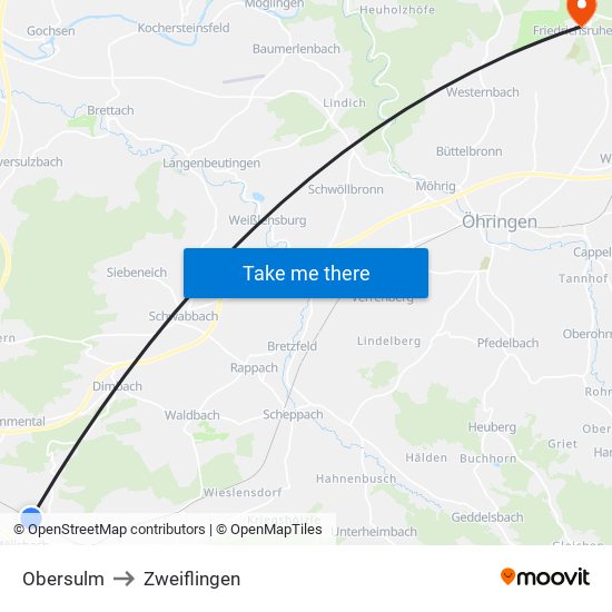 Obersulm to Zweiflingen map