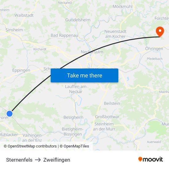 Sternenfels to Zweiflingen map