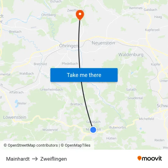 Mainhardt to Zweiflingen map