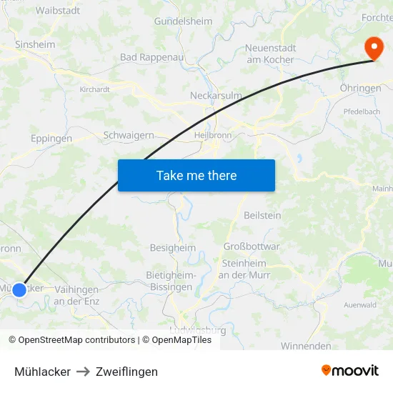Mühlacker to Zweiflingen map