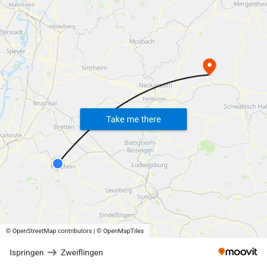 Ispringen to Zweiflingen map