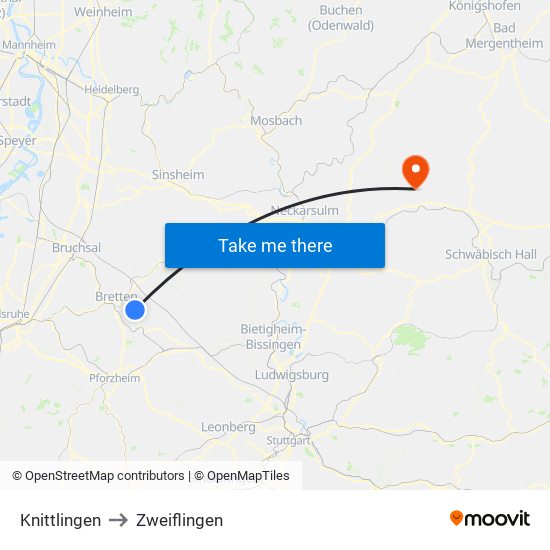 Knittlingen to Zweiflingen map