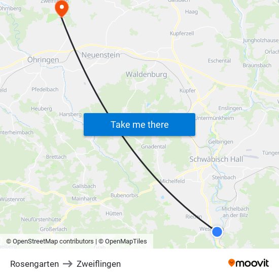 Rosengarten to Zweiflingen map