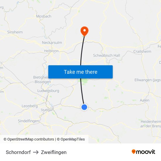 Schorndorf to Zweiflingen map