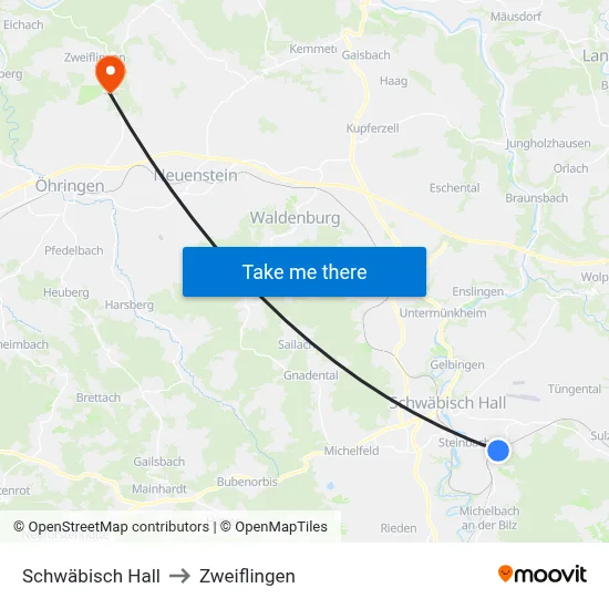 Schwäbisch Hall to Zweiflingen map
