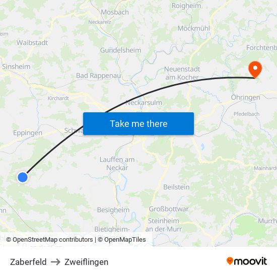 Zaberfeld to Zweiflingen map