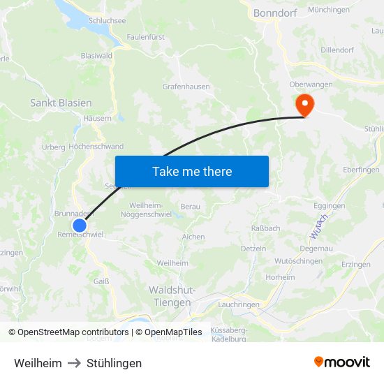 Weilheim to Stühlingen map