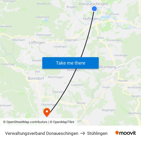 Verwaltungsverband Donaueschingen to Stühlingen map