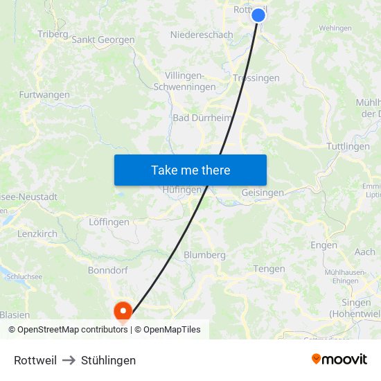 Rottweil to Stühlingen map