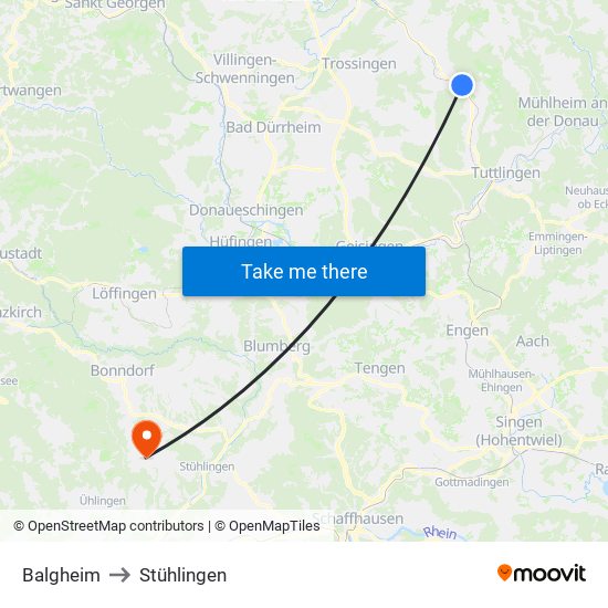 Balgheim to Stühlingen map