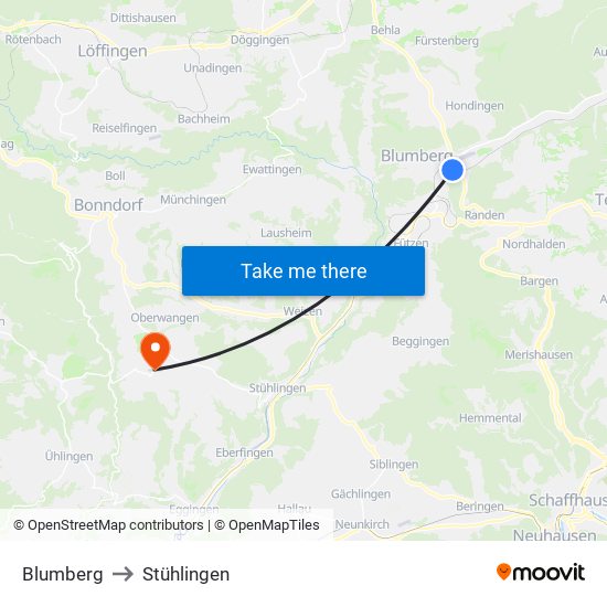 Blumberg to Stühlingen map