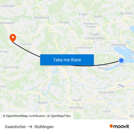Gaienhofen to Stühlingen map