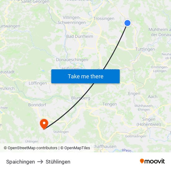 Spaichingen to Stühlingen map