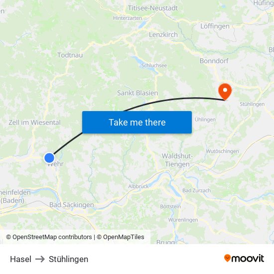 Hasel to Stühlingen map