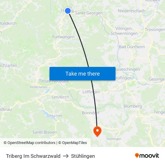 Triberg Im Schwarzwald to Stühlingen map