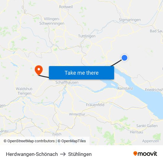 Herdwangen-Schönach to Stühlingen map