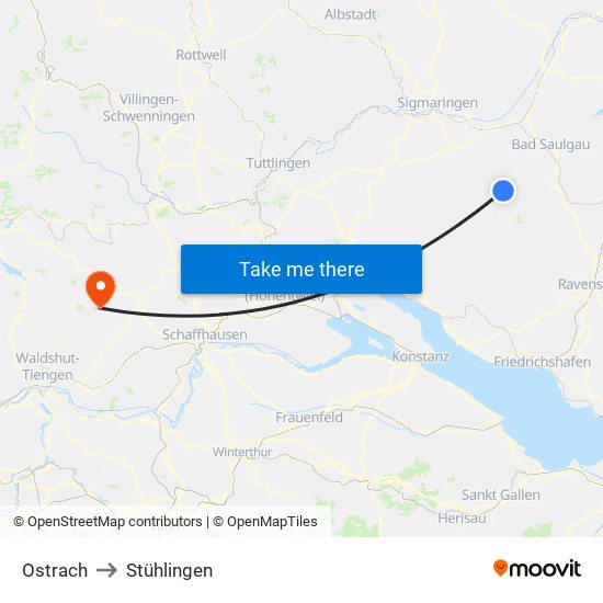Ostrach to Stühlingen map