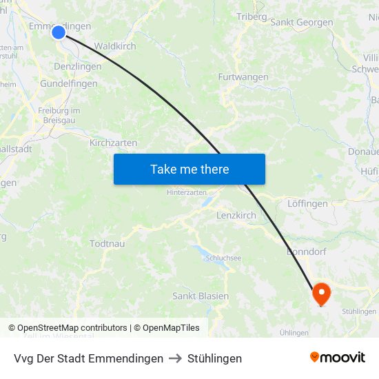 Vvg Der Stadt Emmendingen to Stühlingen map