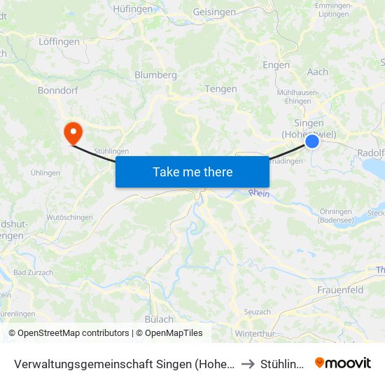 Verwaltungsgemeinschaft Singen (Hohentwiel) to Stühlingen map