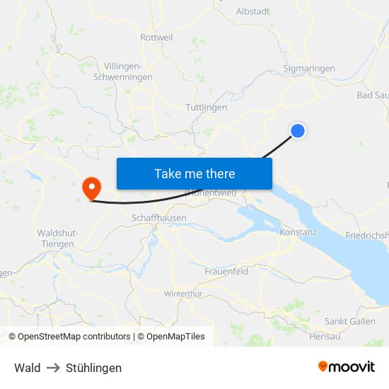 Wald to Stühlingen map