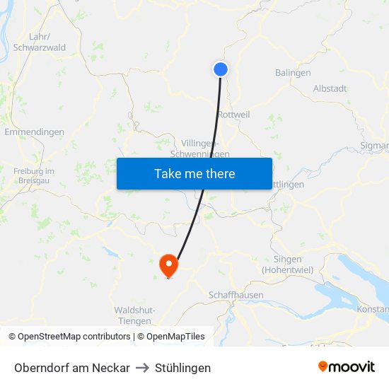 Oberndorf am Neckar to Stühlingen map