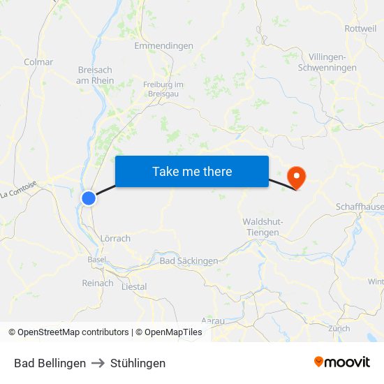 Bad Bellingen to Stühlingen map