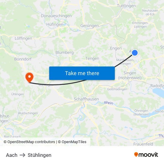 Aach to Stühlingen map