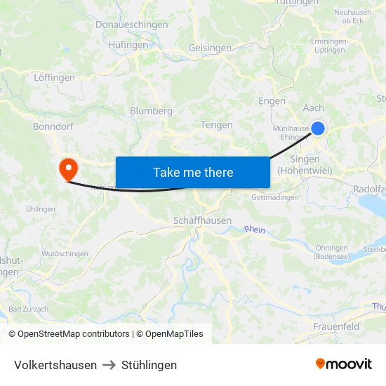 Volkertshausen to Stühlingen map